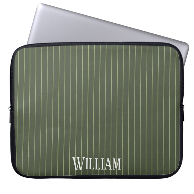 Olive green pinstripes laptop sleeve (Front)