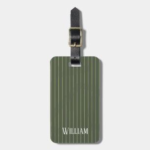Olive green pinstripes luggage tag