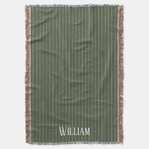 Olive green pinstripes throw blanket