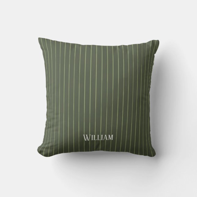 Olive green pinstripes throw pillow (Front)