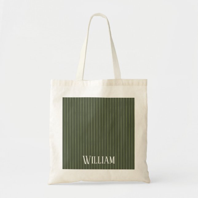 Olive green pinstripes tote bag (Front)