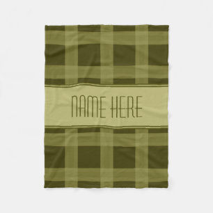 Olive Green Plaid Custom Name Fleece Blanket