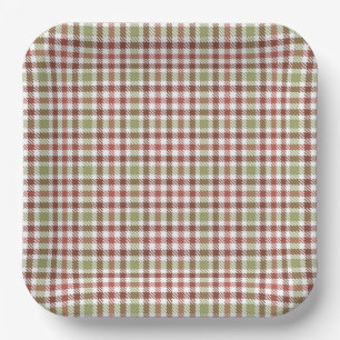 Olive Green Plaid Paper Plate