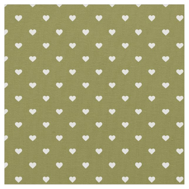 Olive Green Polka Dot Hearts Fabric (Close Up)