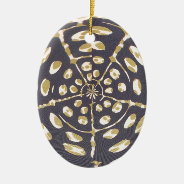 Olive Green Polka Dot Radial Pattern Art Print Ceramic Ornament (Front)