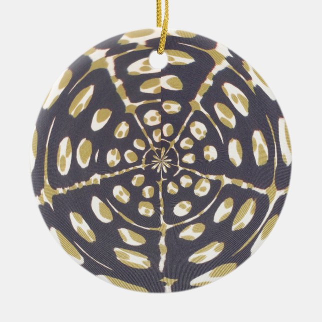 Olive Green Polka Dot Radial Pattern Art Print Ceramic Ornament (Front)