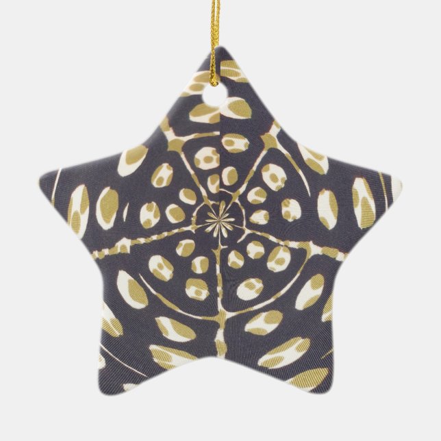 Olive Green Polka Dot Radial Pattern Art Print Ceramic Ornament (Front)