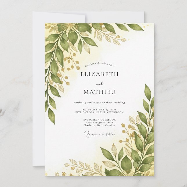 Olive Green Pristine Spring Wedding Invitation (Front)