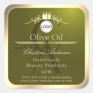 Olive Green Product Label Gold Frame Logo Monogram