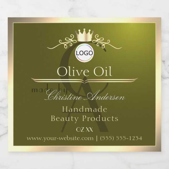 Olive Green Product Label Gold Frame Logo Monogram (Single Label)