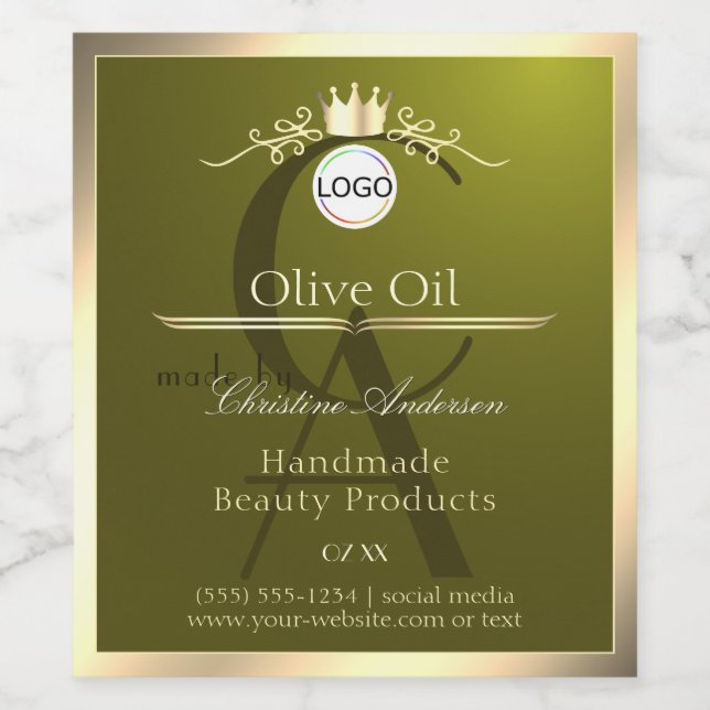 Olive Green Product Label Gold Frame Logo Monogram (Single Label)