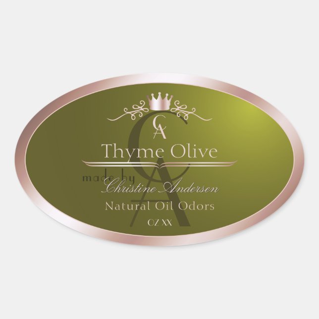 Olive Green Product Label Rose Gold Frame Monogram (Front)