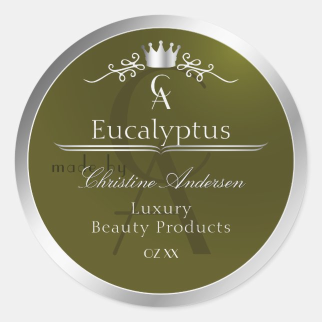 Olive Green Product Label Silver Frame Monogram (Front)