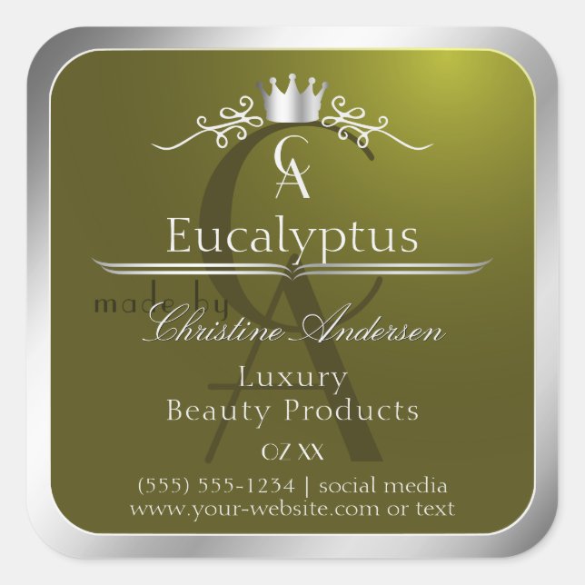 Olive Green Product Label Silver Frame Monogram (Front)