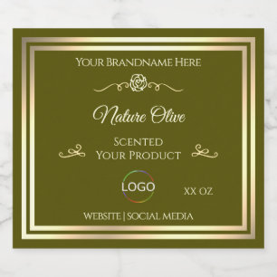 Olive Green Product Label with Gold Frame and Logo