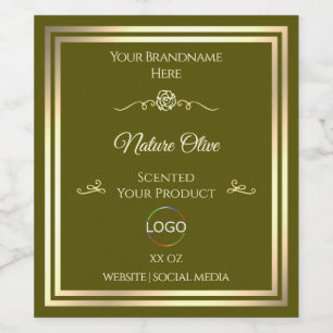 Olive Green Product Label with Gold Frame and Logo
