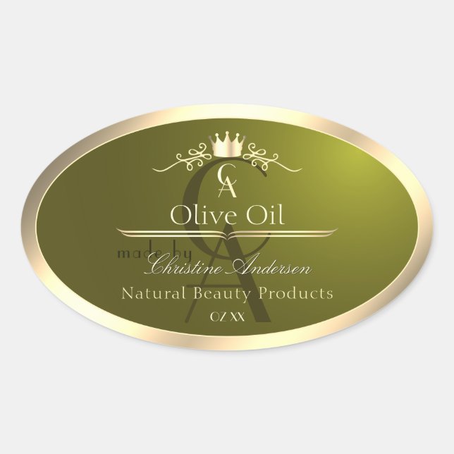 Olive Green Product Label with Gold Frame Monogram (Front)