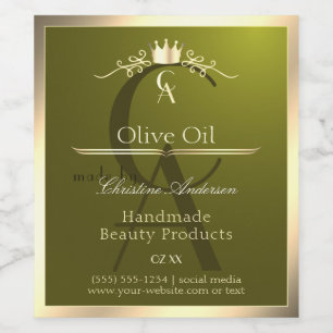 Olive Green Product Label with Gold Frame Monogram
