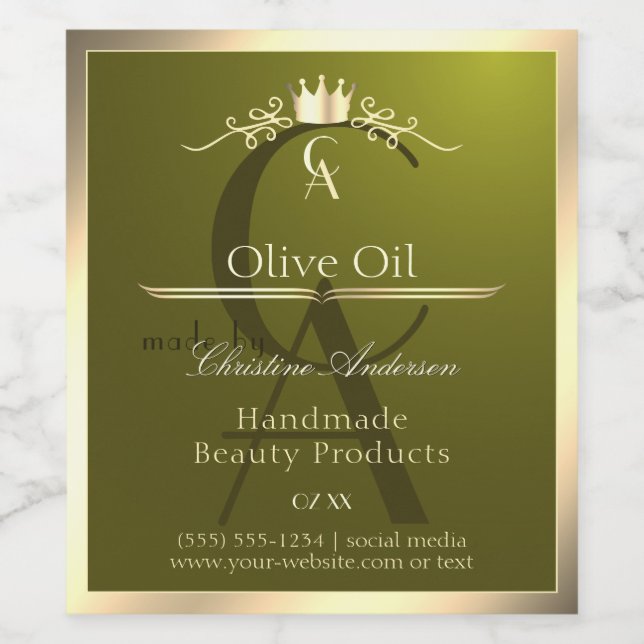 Olive Green Product Label with Gold Frame Monogram (Single Label)