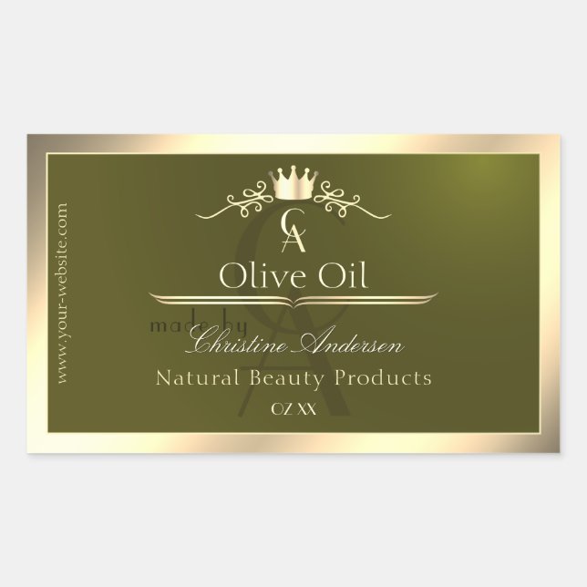 Olive Green Product Label with Gold Frame Monogram (Front)
