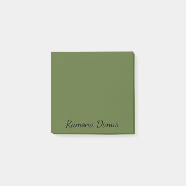 Olive Green Professional Minimalist Black Script Post-it Notes (Front)