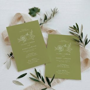 Olive Green Pumpkin Sunflower Fall Wedding Invitation