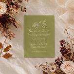 Olive Green Pumpkin Sunflower Rehearsal Dinner Invitation<br><div class="desc">Perfect for September and October wedding weekends, this olive green pumpkin sunflower rehearsal dinner invitation features minimalist botanical line art with a refined quiet luxury autumn aesthetic. The earthy olive palette and elegant harvest illustration create a warm modern boho feel, ideal for barn weddings, countryside celebrations, and intimate fall rehearsal...</div>