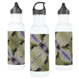 Olive Green Purple Art Deco Abstract Customizable 710 Ml Water Bottle