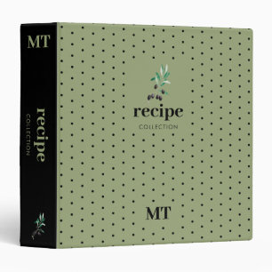 Olive Green Recipe Cookbook Minimalist Monogram Binder
