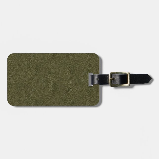 Olive Green Retro Grunge Leather Texture Luggage Tag (Front Horizontal)
