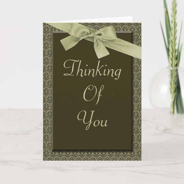 Olive Green Ribbon Penser De Vous - Carte De Sympa (Devant)