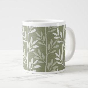 Olive Green Rising Stems and Branches Large Coffee Mug