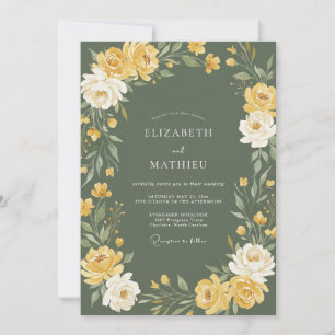 Olive Green Rose Vintage Wedding Invitation