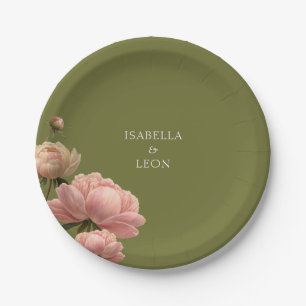 Olive Green & Rose Wedding  Paper Plate