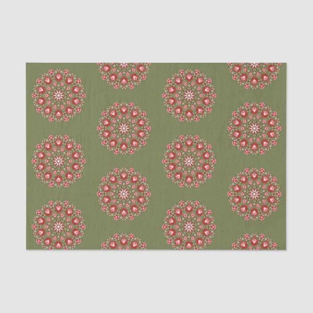 Olive green rosemaling  tissue paper (Front)