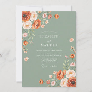 Olive Green Rustic Autumnal Wedding Invitation