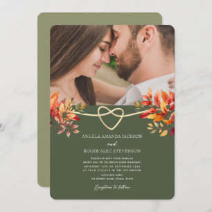 Olive Green Rustic Fall Photo Wedding Invitation