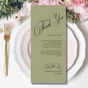 Olive Green Rustic Place Setting Thank You Card