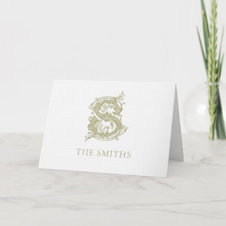 Olive Green "S" Monogram Thank You Card