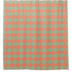 Olive Green Salmon Pink Chequered Diamond Pattern