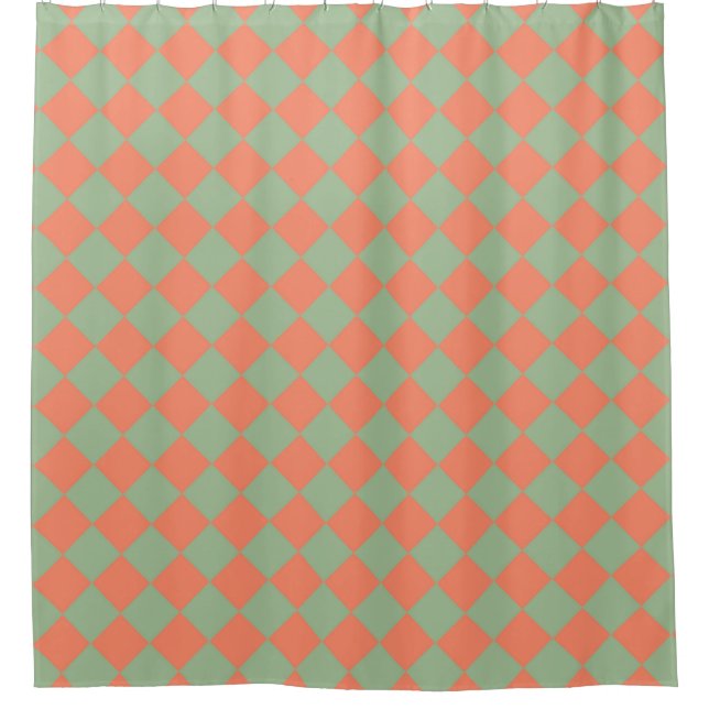 Olive Green Salmon Pink Chequered Diamond Pattern (Front)