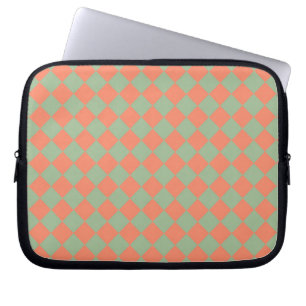 Olive Green Salmon Pink Chequered Diamond Pattern Laptop Sleeve