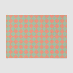 Olive Green Salmon Pink Chequered Diamond Pattern Tissue Paper