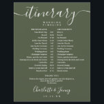 Olive Green Schedule Wedding Itinerary Timeline<br><div class="desc">This stylish olive green and white wedding itinerary schedule timeline can be personalized with your wedding details in chic lettering on an olive green background. Designed by Thisisnotme©</div>
