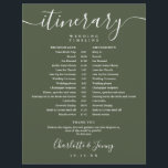Olive Green Schedule Wedding Itinerary Timeline<br><div class="desc">This stylish olive green and white wedding itinerary schedule timeline can be personalized with your wedding details in chic lettering on an olive green background. Designed by Thisisnotme©</div>