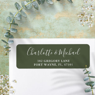Olive Green Script Mariage Adresse de retour
