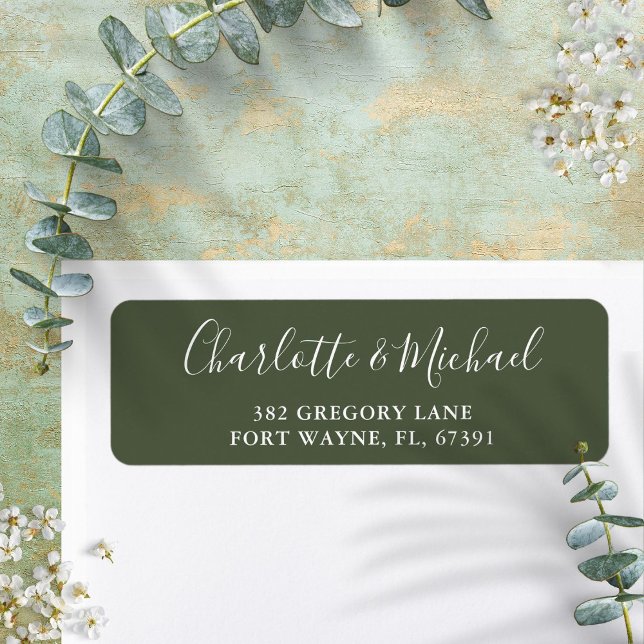 Olive Green Script Mariage Adresse de retour (Olive Green Script Wedding Return Address Label)