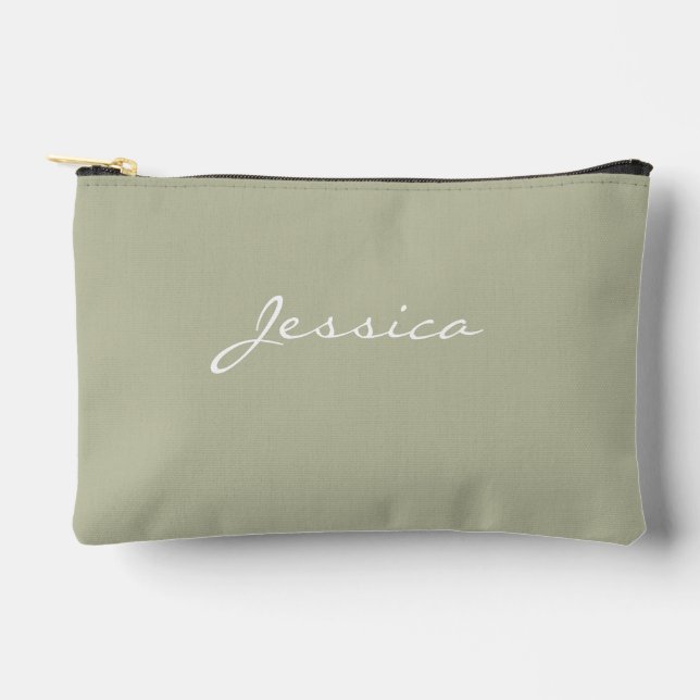 Olive Green Script Minimal Modern Typography Accessory Pouch (Front)