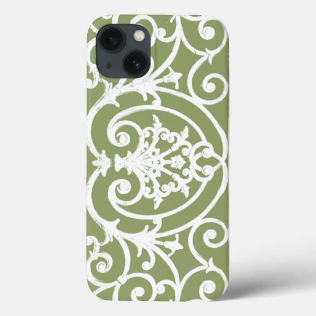 Olive green scrollwork pattern Case-Mate iPhone ca Case-Mate iPhone Case (Back)