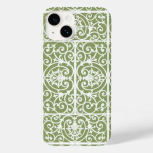 Olive green scrollwork pattern Case-Mate iPhone 14 case